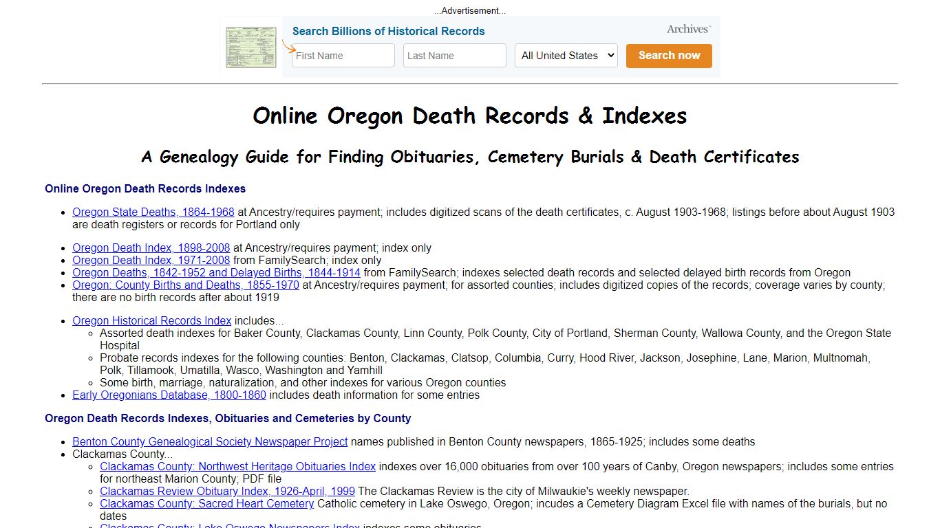 Online Oregon Death Indexes, Records & Obituaries