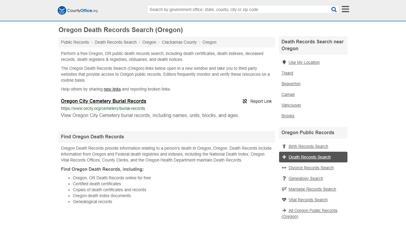 Death Records Search - Oregon, OR (Death Certificates ...