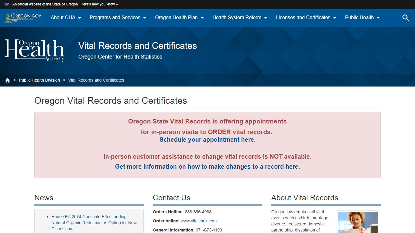 Oregon Health Authority : Oregon Vital Records and ...
